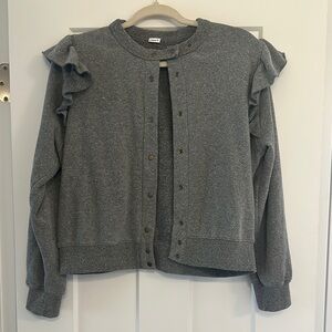 Clare V size medium grey ruffle sleeve button down sweatshirt